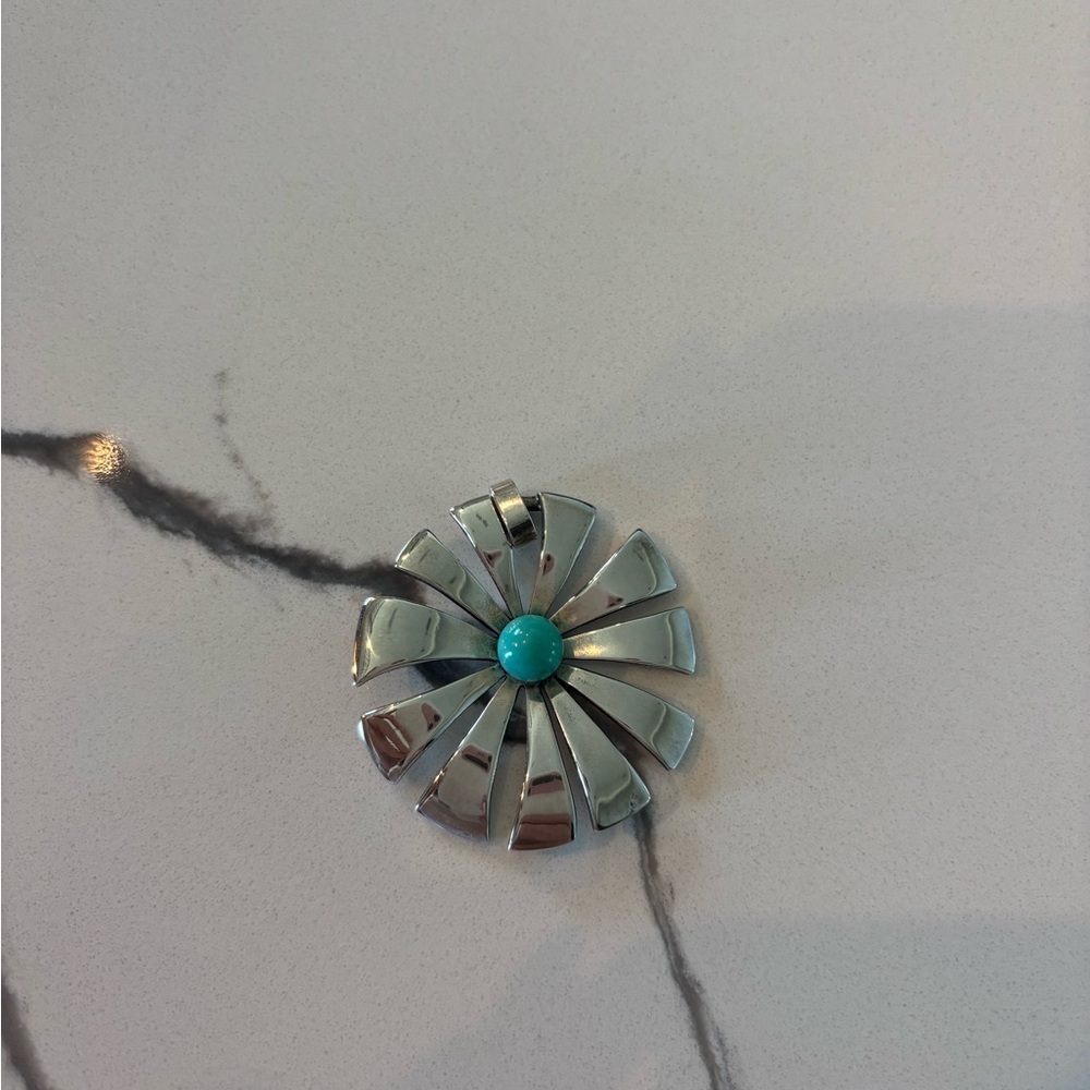 James Avery Silver and Turquoise Flower Pendant